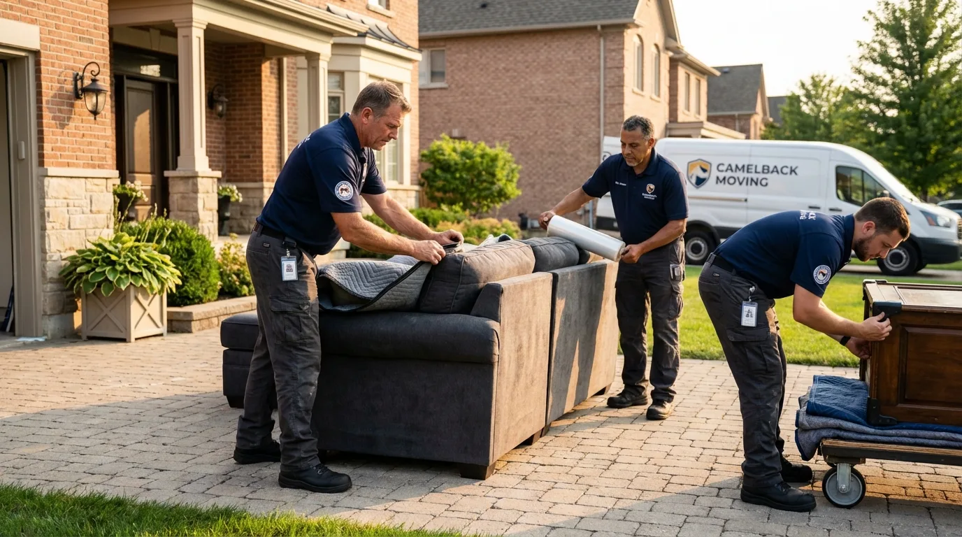 Large estate moving crew wrapping furniture in Barnstable, MA
